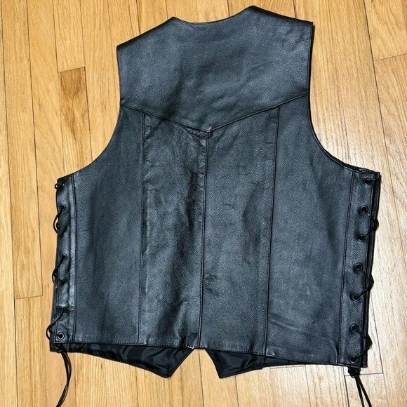 Himalaya Motorbike Wear Black Genuine Leather Vest Size 42 Side Lace Snap Close - Picture 4 of 12